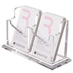 SANRUI Clear Vertical Business Card Holder for Desk , Office Acrylic Business Card Display Stand Desktop Organizer Storage Cards Holders，1 Tier 2 Pocket , 100 Card Capacity