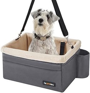 FEANDREA Dog Car Seat, Pet Booster Seat for Small Dogs up to 18 lb, with Adjustable Straps, Removable Washable Fleece Liner, 4 Pockets, for Front Seats, Back Seats, Gray and Beige UPBS042G01
