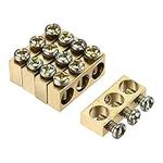 sourcing map Terminal Ground Bar Screw Block Barrier Brass 3 Positions 25mmx5.7mmx10mm for Electrical Distribution 5 Pcs