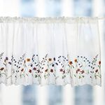 yurlisa 027 Floral Embroidery Pastoral Style Valance, White Sheer Flowers Valances,Window Treatment for Kitchen,W60XL18 inch (Wild Flower)