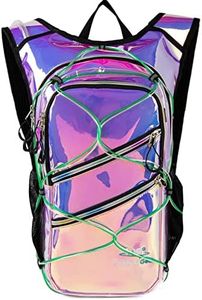 Hydration Backpack Pack with Cool Lights, 2L Water Bladder, Lightweight Bag for Running, Hiking, Bike, Climbing, Music Festival Essential, and Rave (Holographic-Purple)