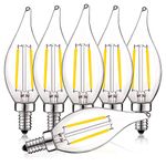 LUXRITE 4W Vintage Candelabra LED Bulbs Dimmable, 400 Lumens, 4000K Cool White, LED Chandelier Light Bulbs 40W Equivalent, Flame Clear Glass, Filament LED Candle Bulb, UL Listed, E12 Base (6 Pack)