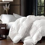 Luxurious Oversize California King 108" x 98" Size Goose Down Fiber Waterfowl Feather Fiber Comforter Duvet, 100% Egyptian Cotton Cover, 68 oz. Fill Weight, Baffle Box Design, White Solid