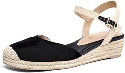 DREAM PAIRS Womens DPW211 Platform Ankle Strap Closed Toe Espadrille Wedge Sandals, Black, Size 7.5