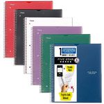 Five Star Spiral Notebooks + Study App, 6 Pack, 1 Subject, College Ruled, 8-1/2" x 11", 100 Sheets, Customizable Cover, Fire Red, Forest Green, Pacific Blue, Amethyst Purple, White, Black (820045-ECM)