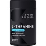 Sports Research Double Strength ‘Suntheanine’ L-Theanine with Organic Coconut Oil - Promotes Alertness, Focus, and Relaxation without Drowsiness - 200 mg L Theanine Supplement - 60 Softgel Capsules