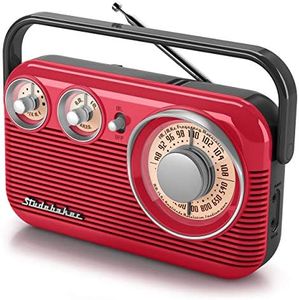 Studebaker SB2003 Retro Portable AM/FM Radio AC or Battery Operated (red/Black)