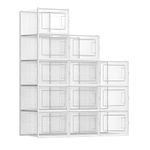 SONGMICS Shoe Boxes, Pack of 12 Shoe Storage Organizers, Stackable Clear Plastic Boxes for Closet, Fit up to US Size 13, Transparent and White ULSP12MWT