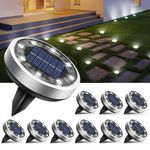 btfarm Solar Lights Outdoor Garden, 10 Pack Solar Ground Lights, 8 LED Solar Disk Lights Outdoor IP65 Waterproof for Garden Pathway Lawn Patio Yard Landscape (Cool White)