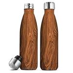 Triple Insulated Stainless Steel Water Bottle (Set of 2) 500ml Insulated Water Bottles, 100% Leakproof Travel Bottle Keeps Hot and Cold - BPA-Free Reusable Flask - Non-Sweat Metal Drinking Bottle