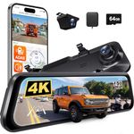 WOLFBOX G850 PRO 4K Rear View Mirror Dash Cam for Car Front and Rear with GPS, ADAS, BSD, 12" Touchscreen, 5.8GHz WiFi, Voice Control, G-Sensor, Loop Recording, 64GB Card Included