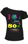 Hiffy Ladies I Love The 80's T-Shirt Fancy Dress Costume Neon Festival Women's Outfit UK 8-26 (Love 80 Globe Black, M-L (12-14 UK))