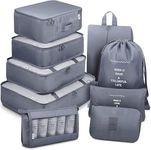 Avenux Polyester 9 Pcs Packing Cubes For Travel, Travel Organizer Bags Luggage,Clothes Space Savers Suitcase Cosmeticse Electronic Bag/Underwear/Socks/Shoes Toiletry Bag Laundry (9 Pcs, Grey)