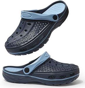 Unisex Garden Clogs for Men Women with Arch Support Orthotics Insoles, Cloud Slippers with Cushioned Thick Sole, Retro Navy, 9.5-10.5 Women/7.5-8.5 Men