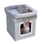 HomeHarmony® Cat Pet House Foldable Easy To Assemble Velvet Pet Kennel Bed Cosy Soft Warm Comfortable With Lid Size 38cm x 38cm x 40cm (Silver)