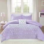 Mi Zone Rosalie Comforter Set for Girls, Ultra-Soft Microlight Plush Metallic Printed Hearts Brushed Reverse Overfilled Down Alternative Hypoallergenic All Season, Full/Queen, Purple/Silver, 4 Piece