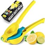 Zulay Metal 2-In-1 Lemon Squeezer Manual - Sturdy, Max Extraction Hand Juicer Lemon Squeezer Gets Every Last Drop - Easy to Clean Manual Citrus Juicer - Easy-to-Use Lemon Juicer Squeezer - Yellow/Blue