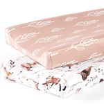 GRSSDER Stretch Ultra Soft Jersey Knit Changing Pad Cover Set 2 Pack, Change Table Pad Covers Fit 32"/34" x 16" Pads Safe and Snug, Cute Diaper Change Table Sheets for Girls, Fox Pattern for Baby