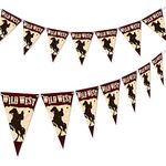 2 Packs Wild West Pennant Bunting Horse Racing Decorations Wild West Party Decorations Paper Bunting Cowboy Themed Pennant Banner Western Birthday Party Accessory for Cowgirl Cowboy, 8.3 x 6 Inch