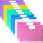 OUTYLTS 11 Pack Plastic Poly Filing Envelopes, Clear Document Folders US Letter A4 Size File Envelopes with Label Pocket & Paste Button for School Home Work Office Organization, 6 Assorted Color (11)