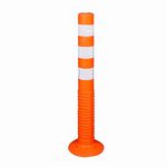 Ladwa Flexible Plastic Spring Post Barrier (Pack of 1) High Grade Elastomeric Polymer Material With 3 White Reflective Tapes Easy To Install Safety T-Top Bollard Barrier Parking Block (Orange)