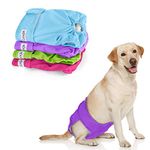 Luxja Reusable Female Dog Diapers (Pack of 4), Washable Wraps for Female Dog (L1: waist 17 inches -24 inches , Sky Blue+Purple+Green+Rose Red)