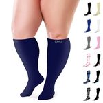 BAMS Plus Size Compression Socks Wide Calf XL XXL XXXL – Graduated Knee-High Support, Viscose from Bamboo Easy-On/Easy-Off, Navy, 4X-Large