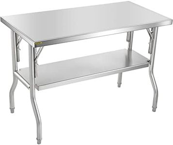 VEVOR Commercial Worktable Workstation 48 x 24 Inch Folding Commercial Prep Table, Heavy-duty Stainless Steel Folding Table with 772 lbs Load, Kitchen Work Table, Silver Stainless Steel Kitchen Island