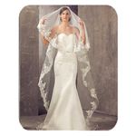 Unsutuo Cathedral Wedding Veil 1 Tier Lace Applique Bridal Veil Long Tulle Veil with Comb for Women and Bride (White)