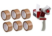 Episent Heavy Duty Packaging Tape Gun Dispenser with 6 Brown Tape Rolls | 48MM x 66M | Ideal for Parcel Boxes or General Packing | Tape Gun Included