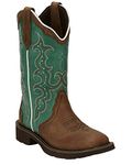 Justin Boots Womens Raya Embroidery Square Toe Western Cowboy Boots Mid Calf Low Heel 1-2" - Blue - Size 7.5 B