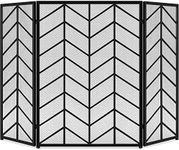 Best Choice Products 52x31in 3 Panel Chevron Fireplace Screen, Mid Century Modern Wrought Iron Hand Crafted Fire Place Guard for Living Room Home Decor, Steel Mesh - Black