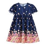 Baby Girl Christmas Dress Da Tong Fashion Printed Dress Girls' Korean Edition Super Immortal Flower Sweet Short Sleeve Puffy Dress Children's Clothing Girls Jean Dress with Lace (Blue, 6-7 Years)