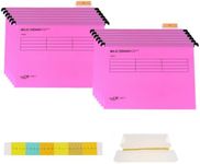 12pcs A4 Suspension Files,Hanging File Folders with Tabs and Card Inserts for Filing Cabinets,Polypropylene Suspension Files Holder with Adjustable Tab Design for Office School Home Work (Pink)