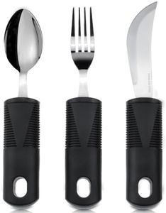 Vive Adaptive Utensil Set - Arthritis Aid Silverware for Parkinsons, Hand Tremors - Easy Grip for Shaking and Trembling Hands - Heavy Stainless Steel Spoon (Regular)