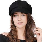 Fancet Winter Hat for Women Satin Lined Hat Ladies Baker Boy Newsboy Cabbie Cap Visor Beret Peaked Hat Black Satin Lining Large