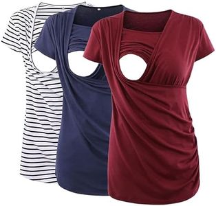 Ecavus 3PCS Women's Maternity Nursing Tops for Breastfeeding Short Sleeve Side Ruched Nursing Shirts