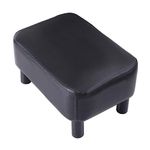 IBUYKE 16.54" Small Footstool PU Leather Ottoman Footrest Modern Home Living Room Bedroom Rectangular Stool, with Padded Seat Pine Wood Legs, Black RF-BD210-C