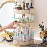 CESTATIVO 360° Rotating Makeup Organizer, Spinning Bathroom Organizer Countertop, Large Capacity Cosmetics Skincare Organizer for Bathroom Vanity Dresser Table (Cream, 3 Tiers)