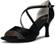 JIAJIA 20522 Women's Satin Sandals Flared Heel Latin Salsa Performance Dance Shoes Color Black,Size 9.5 B(M) US/41 EU