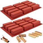 Navani 12 Cavity Large Rectangle Silicone Moulds for Baking - Ideal Bar Maker for Granola Bars, Chocolate Truffles, Brownies, Cheesecakes, Puddings - Energy Bar Maker and More - 2PCS