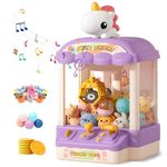 Claw Machine for Kids, Grabber Machine Fun Toy, Unicorn-Themed Surprise Toy for Girls & Boys, Adjustable Music Sound, Includes 20 Mini Dolls, 10 Gachapons & 15 Coins, Christmas & Birthday Gift, Purple