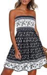 CHICALLURE Women's Strapless Summer Dresses Beach Sundress Bohemian Printed Cover Ups (Boho Black White, M)