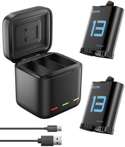 TELESIN Hero13 Battery Charger Kit – 2-Pack Batteries & Triple Charging Case with Type-C Cord, Fast Charging, High Capacity, Compatible with GoPro Hero 13 Black Original Batteries Accessories