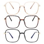 KAEOISFU 3 Pack Oversized Square Reading Glasses for Women Men, Large Frame Super Light Blue Light Blocking Readers Eyeglasses