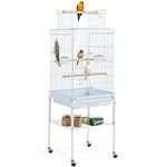 Yaheetech Metal Bird Cage Open Play Top Budgie Cage Parrot Cage with Rolling Stand for Mid-sized Birds Cockatiel/Parakeet/Lovebird White 46.5x46.5x119cm