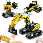 Technology Remote Controlled Building Set for Boys, Girls 3-in-1 RC Excavator Construction Site Technic Car Robot STEM Projects for Kids Remote & APP Control Construction Toy Gift for 8-12 Years Old