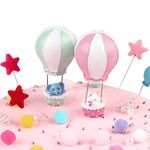 Newqueen 2 Pack Resin Elephant Bunny Figurine Birthday Cake Topper Hot Air Balloon Cake Decoration Gender Reveal Decorations