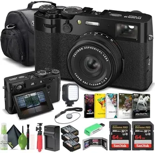 FUJIFILM X100VI Digital Camera (Black) (16821913) + 2 x 64GB Card + Card Reader + 2 x NP-W126 Battery + Charger + LED Light + Photo Software + Carry Case + Flex Tripod + Memory Card Wallet + More