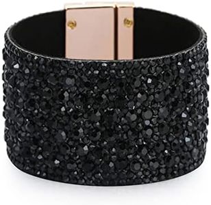 Long tiantian Black Bracelets for Woman Black Jewelry Bohemian Bangle Leather Bracelet for Women Wide Edge Bracelet Rhinestone Wide Bracelet for Women Leather Wrap Cuff Bracelet(black)